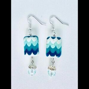 Handcrafted Artisan Teal Wave Earrings